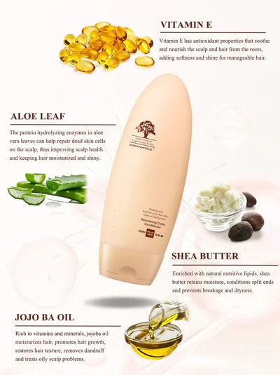 Nourishing Curls Conditioner Enhances Hair Strength and Elasticity.
Argan oil and shea butter penetrate deeply to fortify hair strands, restoring elasticity and reducing breakage. This ensures curls retain their natural bounce and resilience.